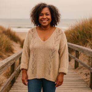 Heritage Women's Beige V-Neck Knit Sweater